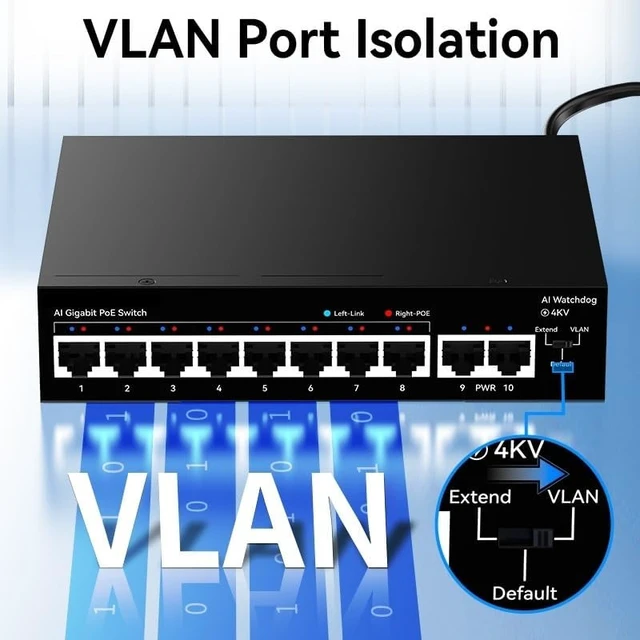 Alt view image 3 of 5 - 8 Port Gigabit POE Switch 1000Mbps Active POE Network Switch