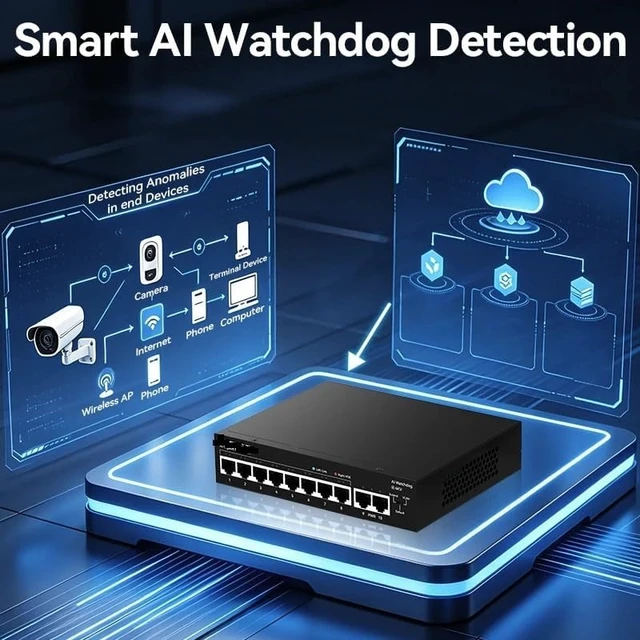 Alt view image 4 of 5 - 8 Port Gigabit POE Switch 1000Mbps Active POE Network Switch