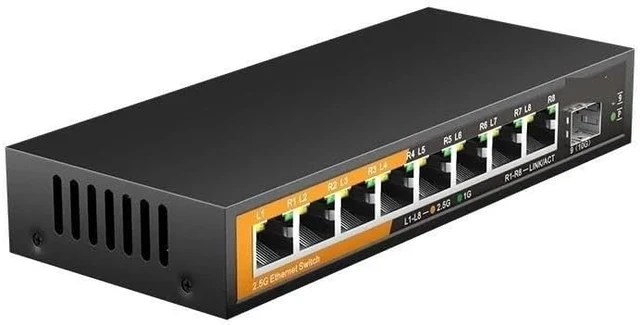 Alt view image 4 of 5 - 9-Port Multi-Gigabit Ethernet Switch 8- Port 2.5G RJ45 1-Port 10G SFP