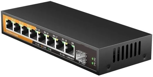 Alt view image 5 of 5 - 9-Port Multi-Gigabit Ethernet Switch 8- Port 2.5G RJ45 1-Port 10G SFP