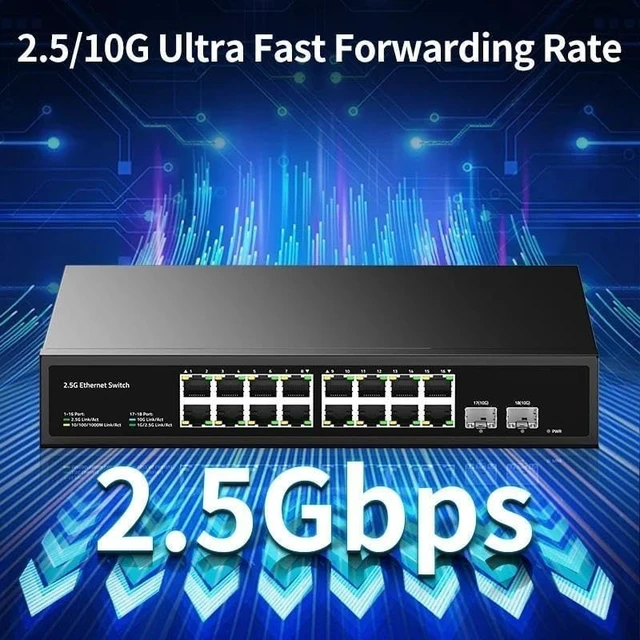Alt view image 2 of 6 - 16 Port 2.5G Switch 2 Port 10G SFP+ Network Switch 120G Networking Hub