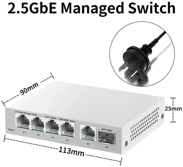 Alt view image 2 of 6 - 2.5GbE Managed Switch 5 Port 2500Mbps Network 10G SFP
