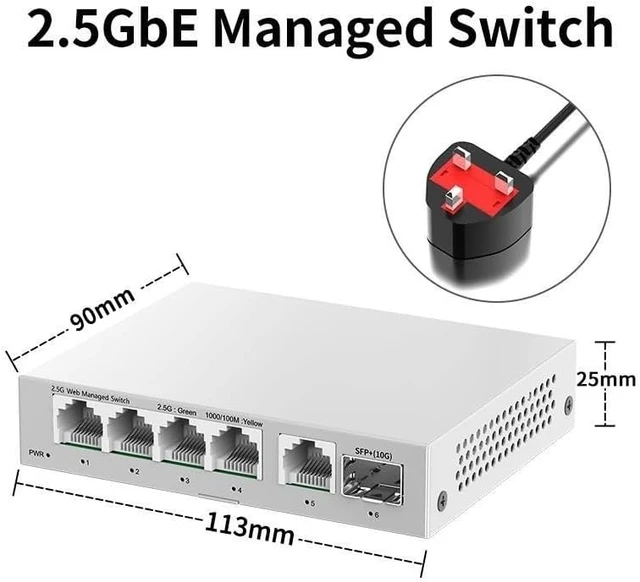 Alt view image 4 of 6 - 2.5GbE Managed Switch 5 Port 2500Mbps Network 10G SFP