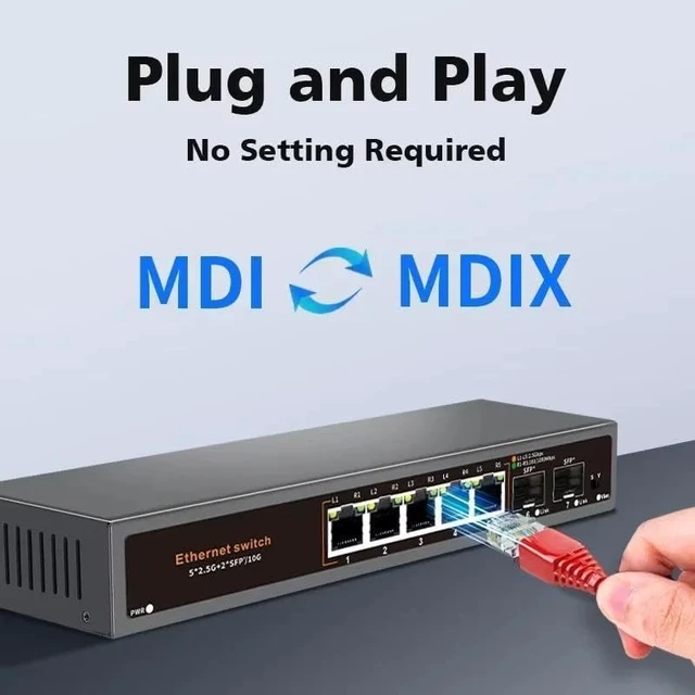 Alt view image 3 of 5 - 5 Port 2.5G Ethernet Switch POE Network Switch with 2*10G SFP Port