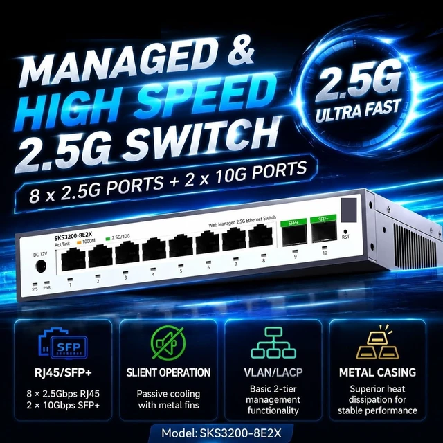 Alt view image 3 of 6 - SKS3200-8E2X 8 Port 2.5G Managed Ethernet Switch
