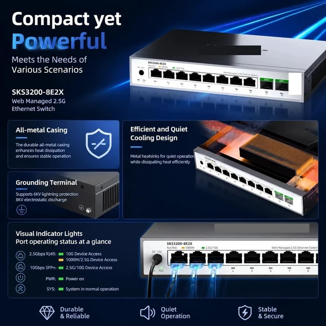 Alt view image 4 of 6 - SKS3200-8E2X 8 Port 2.5G Managed Ethernet Switch