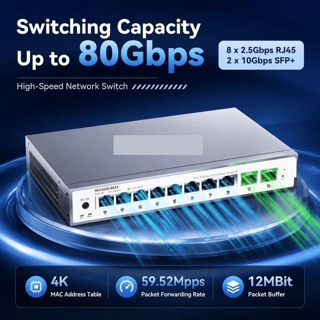 Alt view image 5 of 6 - SKS3200-8E2X 8 Port 2.5G Managed Ethernet Switch