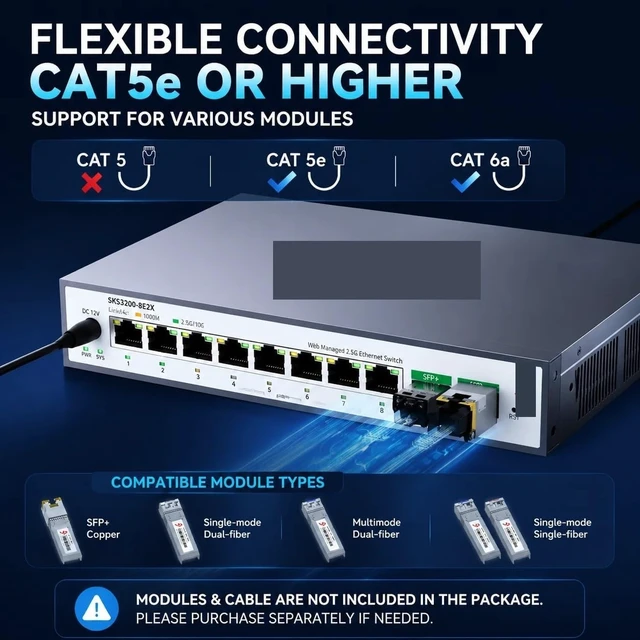Alt view image 6 of 6 - SKS3200-8E2X 8 Port 2.5G Managed Ethernet Switch