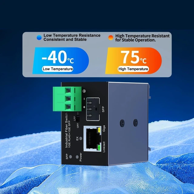 Alt view image 6 of 6 - Industrial POE Switch 1 Gigabit RJ45 Port 1 Gigabit SFP Port
