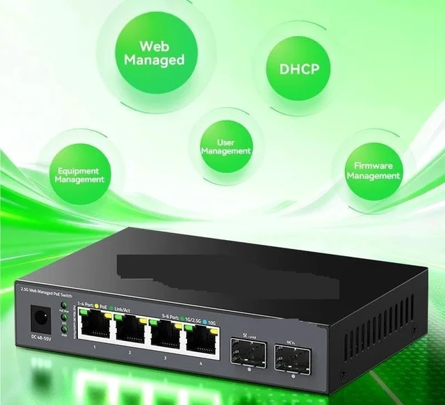 Alt view image 3 of 7 - 6 Port POE Switch 2.5G Managed,IEEE802.3af/at,120W Fanless 2.5Gb PoE Switch