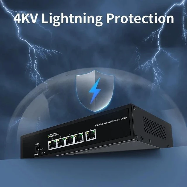 Alt view image 4 of 4 - 10G Switch 5 Port Network Switch 10000Mbps Managed Ethernet Switch