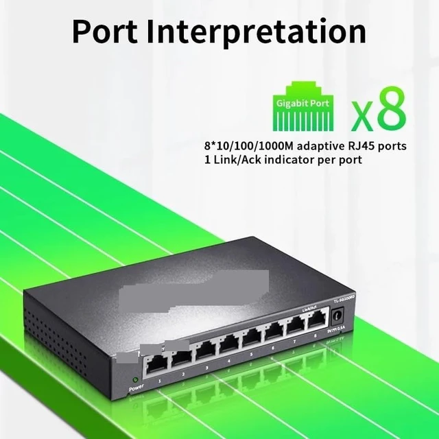 Alt view image 2 of 5 - 8 Port Gigabit Ethernet Switch 1000Mbps Network Switcher RJ45