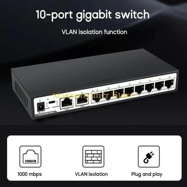 Alt view image 4 of 5 - P9JB Switch 10 PortEthernet Switch 120W 8 Port 1000Mbps +2 Uplinks
