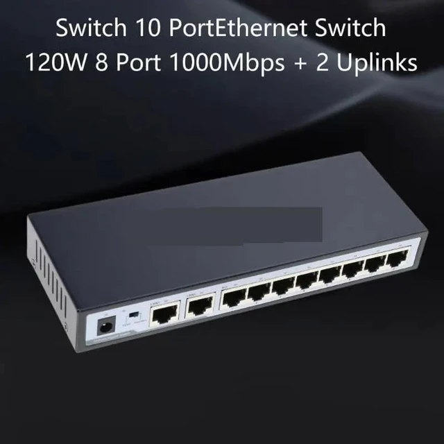 Alt view image 2 of 5 - P9JB Switch 10 PortEthernet Switch 120W 8 Port 1000Mbps +2 Uplinks