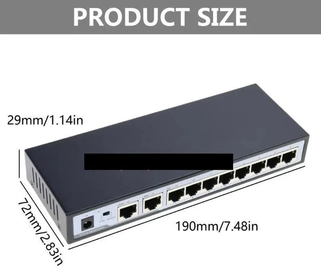 Alt view image 5 of 5 - P9JB Switch 10 PortEthernet Switch 120W 8 Port 1000Mbps +2 Uplinks
