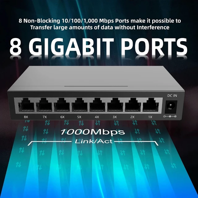 Alt view image 3 of 4 - 5/8 Ports Gigabit Ethernet Switch 10/100/1000Mbps Internet Splitter Network(8 Port)
