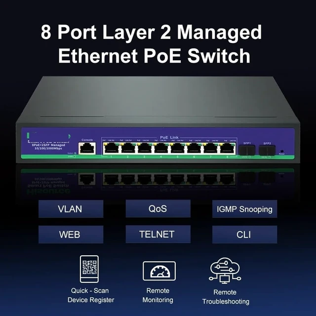 Alt view image 2 of 5 - Active 8+2 Full Gigabit Managed PoE Switch, 120W L2 Ethernet Switch