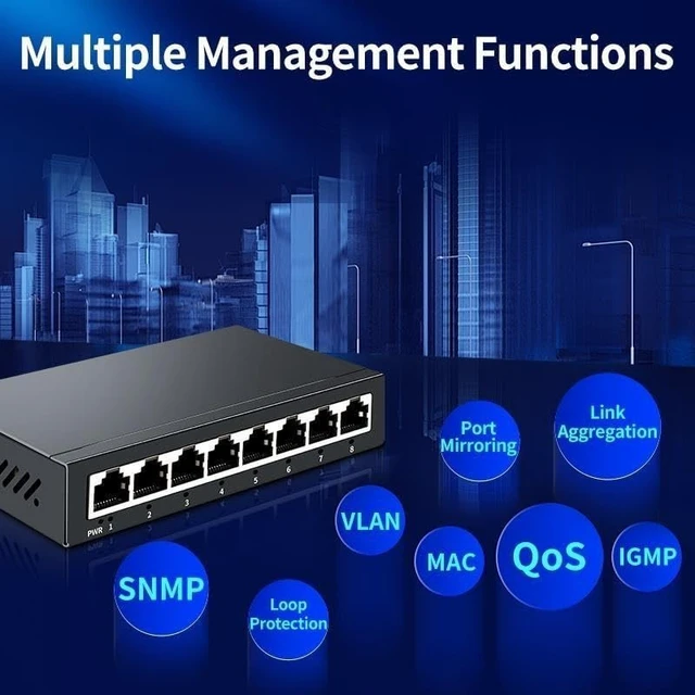 Alt view image 2 of 5 - 8 Port Gigabit Ethernet Switch Managed 1000Mbps Network Switcher