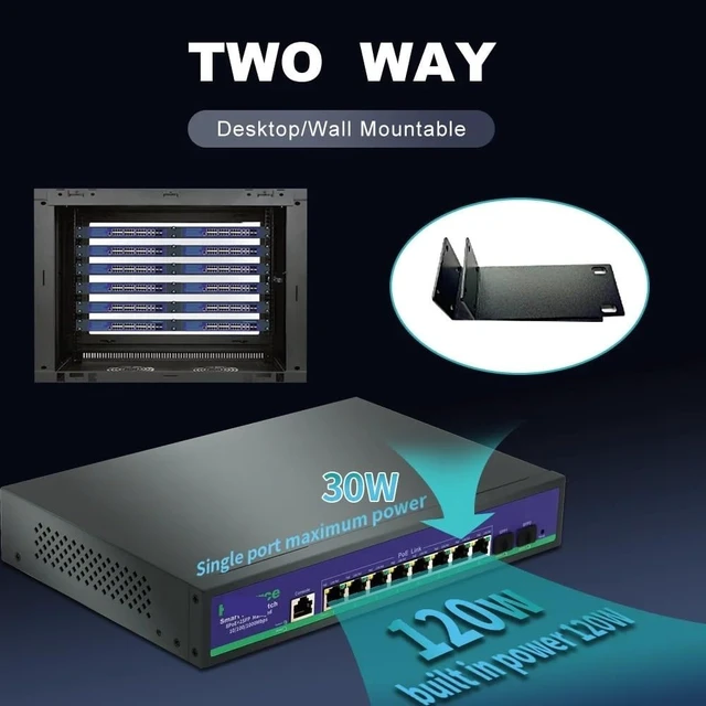 Alt view image 5 of 5 - Active 8+2 Full Gigabit Managed PoE Switch, 120W L2 Ethernet Switch