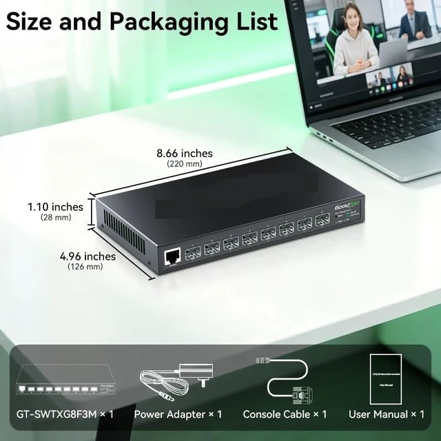 Alt view image 4 of 4 - 8 Port 10G L3 Managed Switch,10Gb Optical SFP+ Ethernet Network Switch