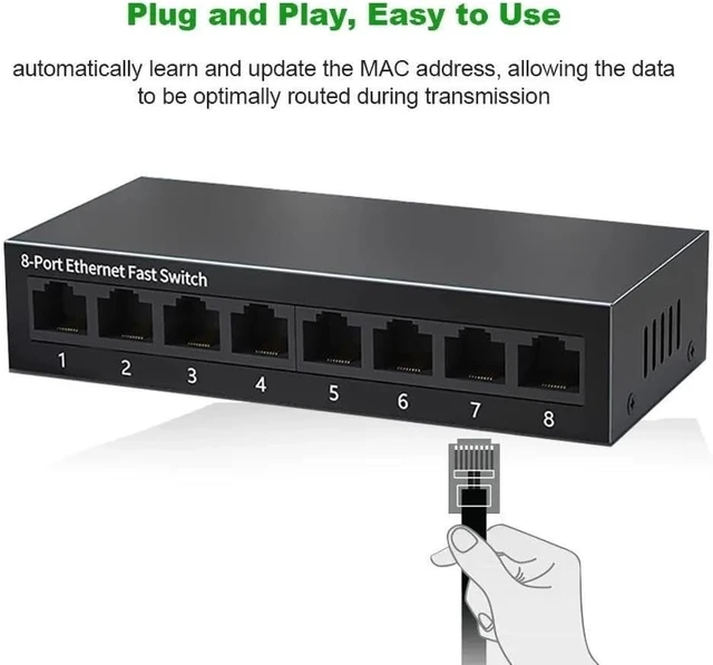 Alt view image 4 of 7 - 5/8 Port 10/100Mbps Network Switches Ethernet Fast Network Switch(8 Ports Steel Shell)