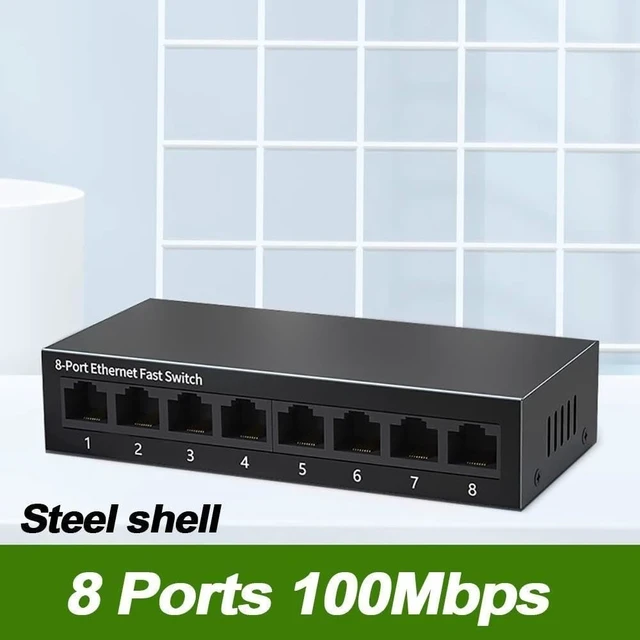 Alt view image 2 of 7 - 5/8 Port 10/100Mbps Network Switches Ethernet Fast Network Switch(8 Ports Steel Shell)