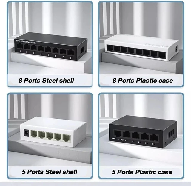 Alt view image 7 of 7 - 5/8 Port 10/100Mbps Network Switches Ethernet Fast Network Switch(8 Ports Steel Shell)