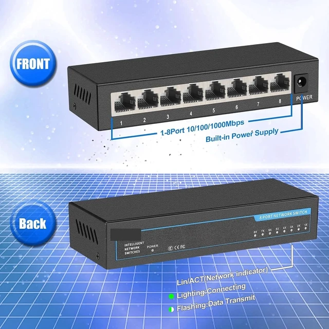 Alt view image 4 of 4 - 8 Ports Ethernet Switch Gigabit Network Switch 100 1000Mbps Gigabit Switch(Plastic Case)