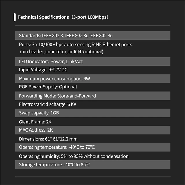 Alt view image 4 of 6 - 3/5-Port 10/100Mbps Fast Ethernet Embedded Switch PCBA Board LAN Module(JT-ES3EP-RX)