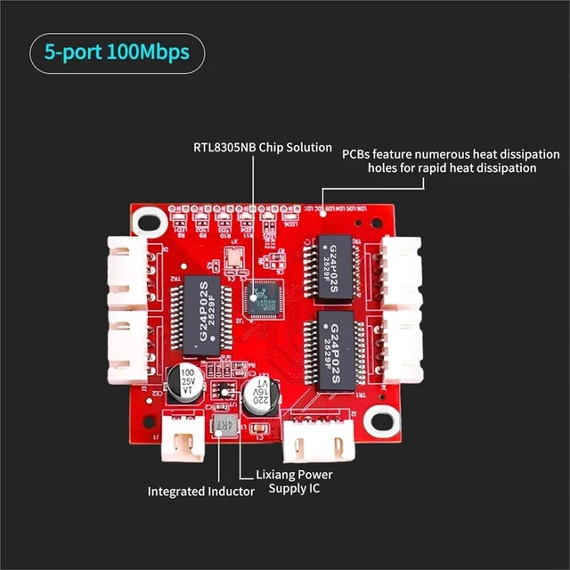 Alt view image 3 of 6 - 3/5-Port 10/100Mbps Fast Ethernet Embedded Switch PCBA Board LAN Module(JT-ES3EP-RX)