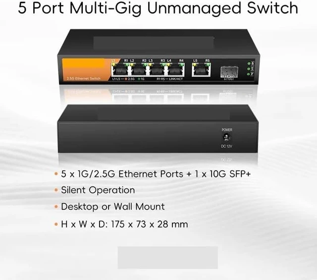 Main image of 6-Port Multi-Gigabit Switch with 5-2.5Gbps Ethernet Ports and 1-10Gbps SFP