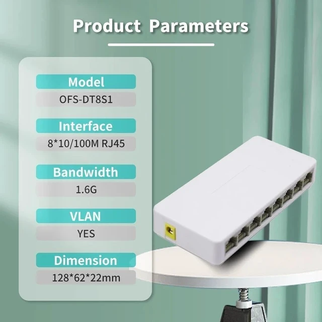 Alt view image 4 of 6 - 5 8 Ports UTP RJ45 Gigabit Ethernet Switch 1000 Mbps Network Switches(8Port 100M)