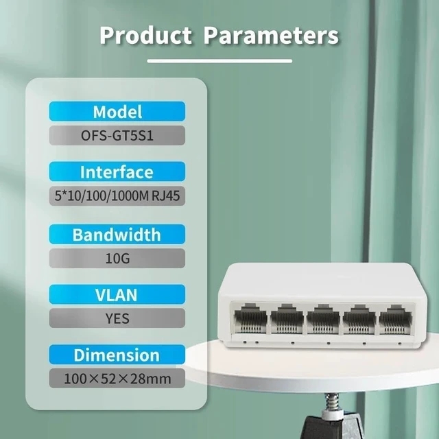 Alt view image 5 of 6 - 5 8 Ports UTP RJ45 Gigabit Ethernet Switch 1000 Mbps Network Switches(8Port 100M)