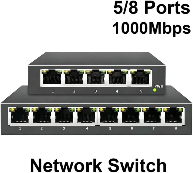 Alt view image 2 of 6 - Gigabit Network Switch 5 8 Ports 1000Mbps Networking Switcher RJ45(8 Metal Black Cable)