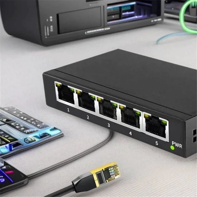 Alt view image 4 of 6 - Gigabit Network Switch 5 8 Ports 1000Mbps Networking Switcher RJ45(8 Metal Black Cable)