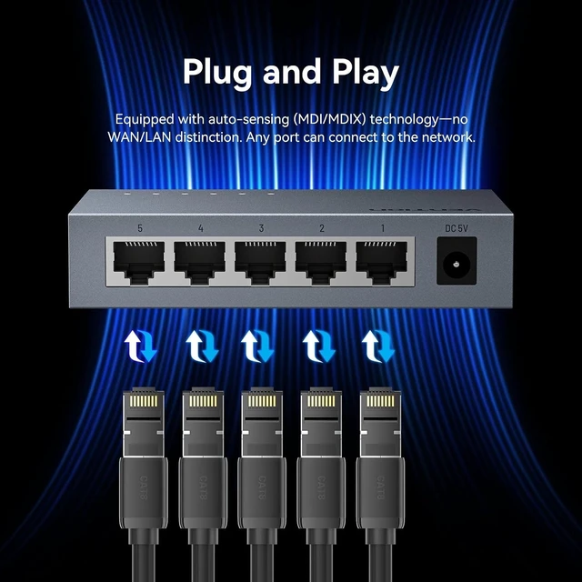 Alt view image 4 of 7 - 5 Port 1000Mbps Gigabit RJ45 Ethernet Switch