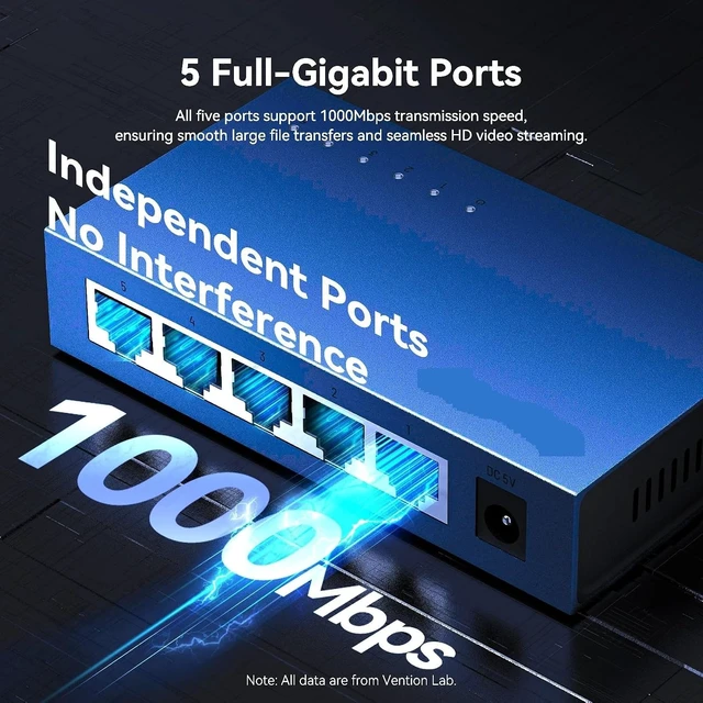 Alt view image 3 of 7 - 5 Port 1000Mbps Gigabit RJ45 Ethernet Switch