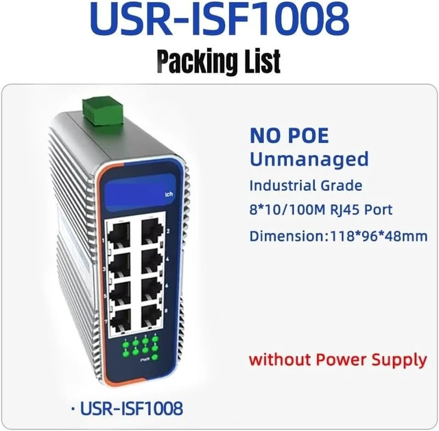 Alt view image 2 of 5 - 5/8 Port 100 Ethernet Switch DIN Rail Mount 10/100Mbps(8-Port 100Mbps)