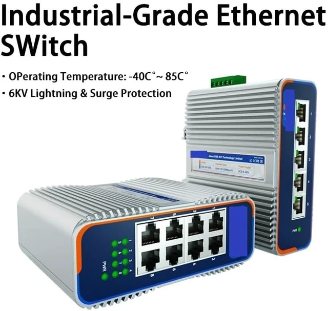 Alt view image 3 of 5 - 5/8 Port 100 Ethernet Switch DIN Rail Mount 10/100Mbps(8-Port 100Mbps)