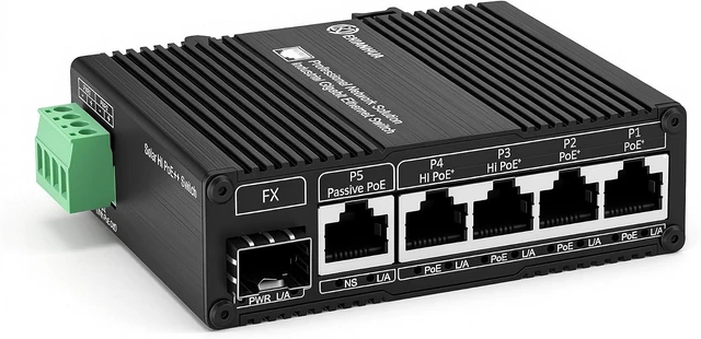 Main image of Industrial 5-Port Gigabit PoE Switch with 1 Gigabit SFP Uplink