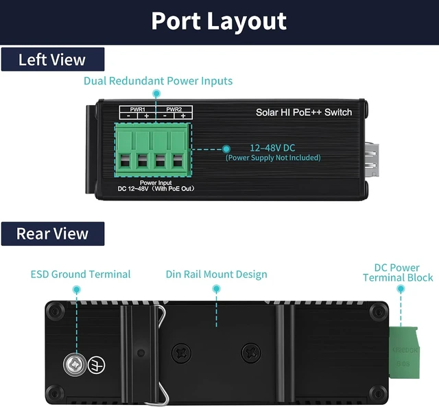 Alt view image 3 of 7 - Industrial 5-Port Gigabit PoE Switch with 1 Gigabit SFP Uplink