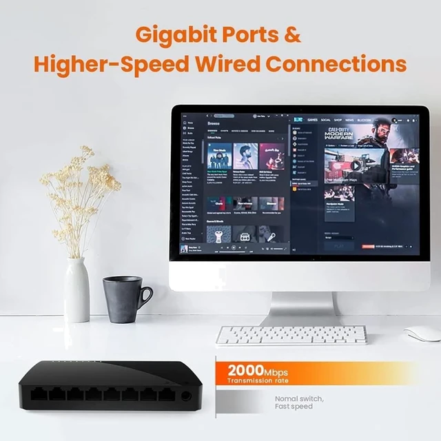 Alt view image 7 of 7 - Desktop Network Switch Compatible with Tenda SG108 100/1000M