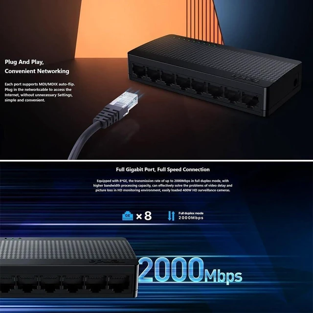 Main image of Gigabit Switch Ethernet 8 Port 1000Mbps 10xFast RJ45 Hub