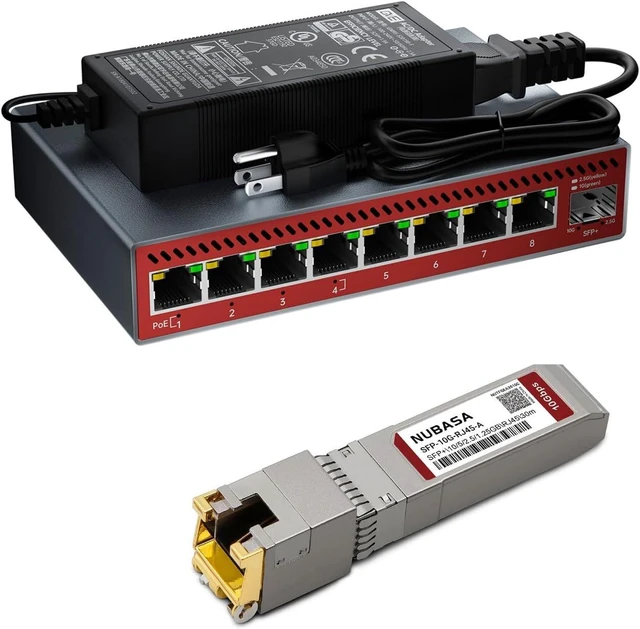 Main image of 2.5G PoE++ Switch & 10G SFP+ to RJ45 Module Bundle: 8 Port Multi-Gigabit Ethernet Switch with 4X 60W PoE++, 10G Copper Uplink, Fanless Metal Design for AP, NAS & PC