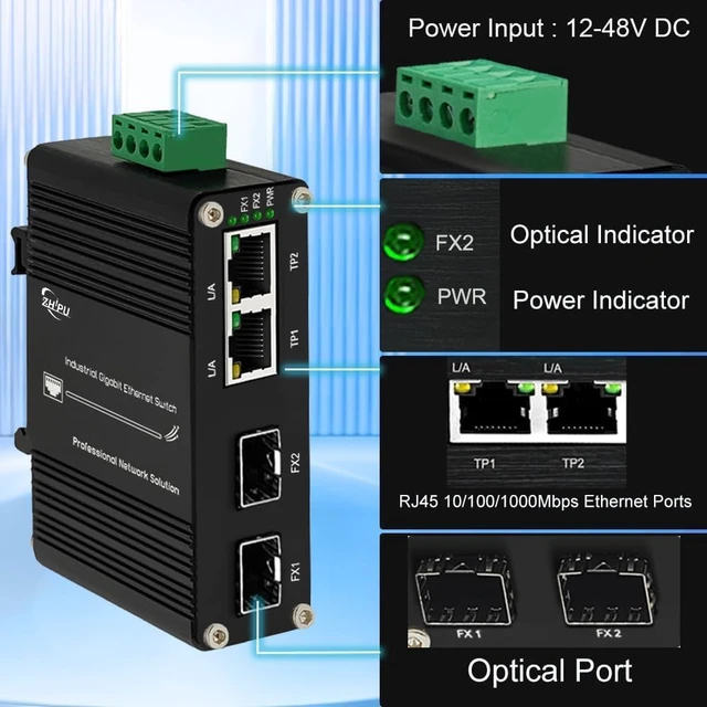 Alt view image 2 of 6 - 2-Port Gigabit Industrial Switch with 2 SFP Slots