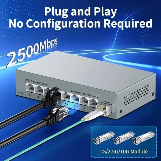 Alt view image 2 of 5 - 8 Port 2.5GbE Ethernet Switch 2.5Gbps Network Switch 1 Port 10Gb SFP
