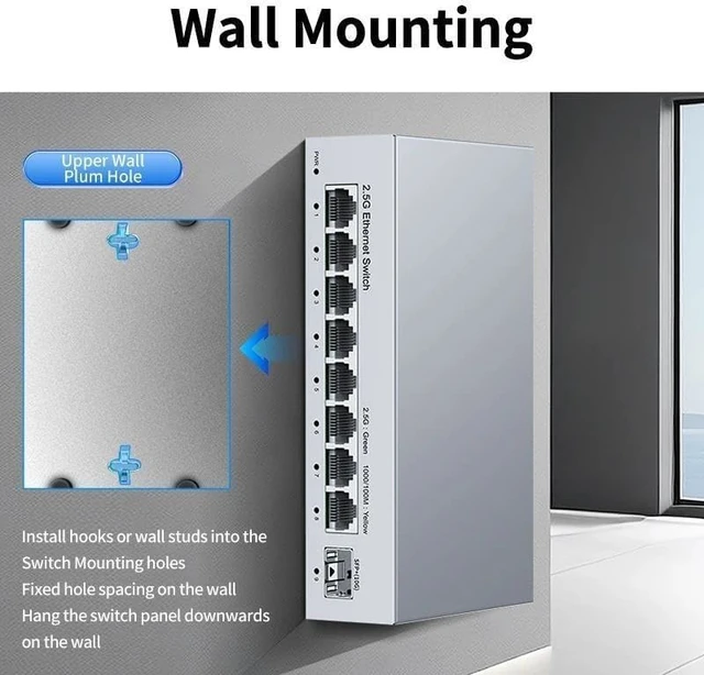 Alt view image 4 of 5 - 8 Port 2.5GbE Ethernet Switch 2.5Gbps Network Switch 1 Port 10Gb SFP