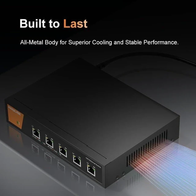 Alt view image 2 of 3 - 5 Port 10Gb Unmanaged Ethernet Switch Desktop/Wall-Mount Plug and Play