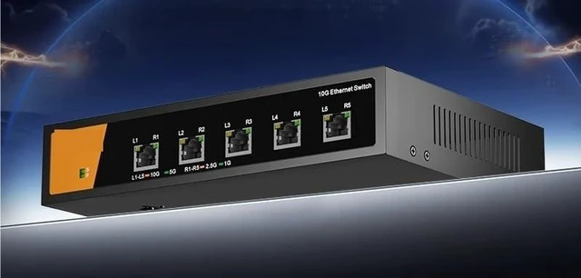 Alt view image 3 of 3 - 5 Port 10Gb Unmanaged Ethernet Switch Desktop/Wall-Mount Plug and Play