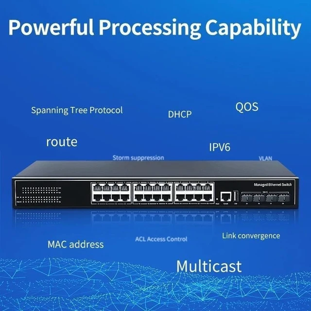 Alt view image 4 of 6 - 28 Port Managed Ethernet Switch L3 10Gigabit Network Switcher 1000Mbps